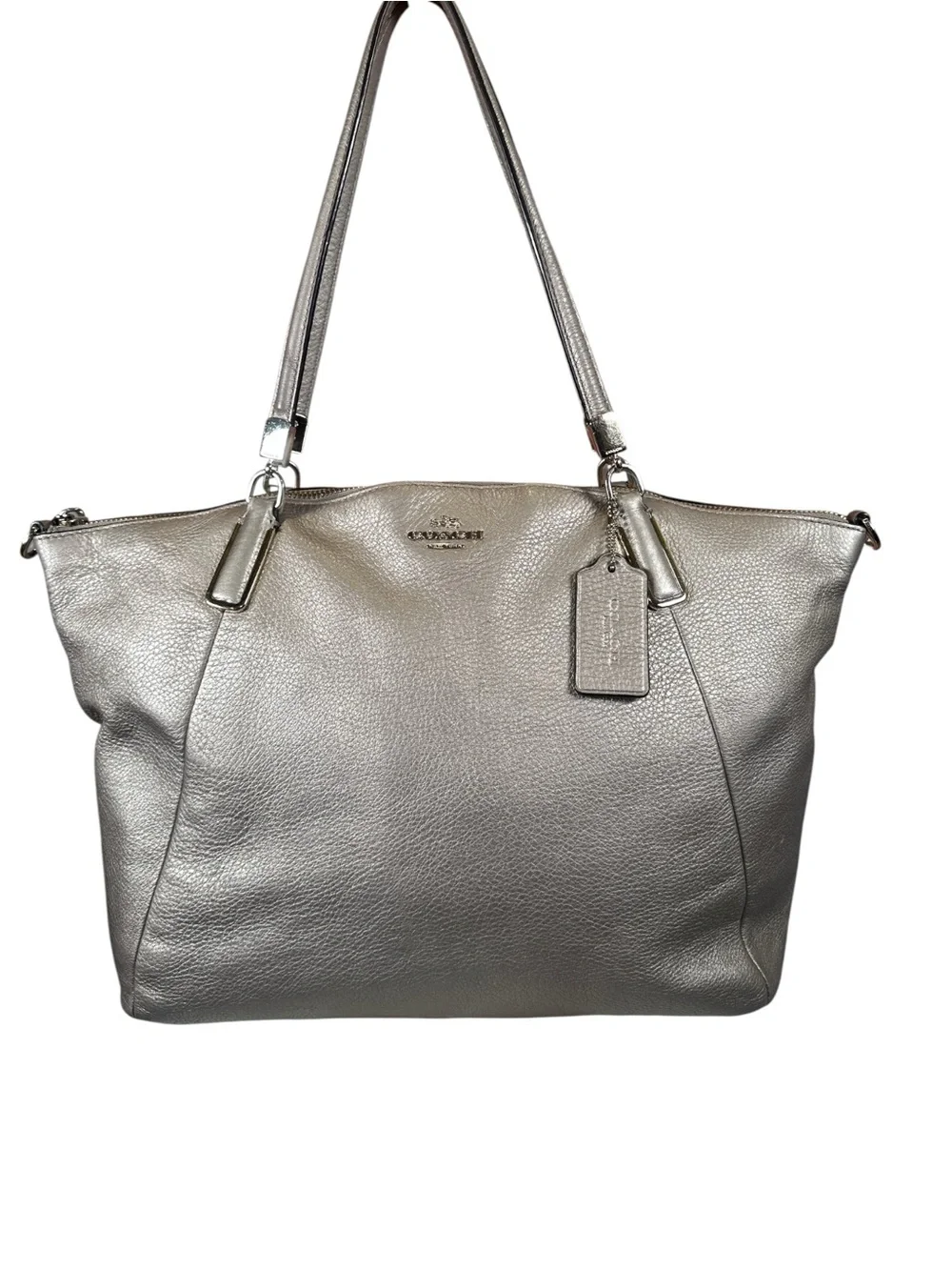 Coach Kelsey Silver-Greige Metallic Satchel/Shoulder Bag Like New
